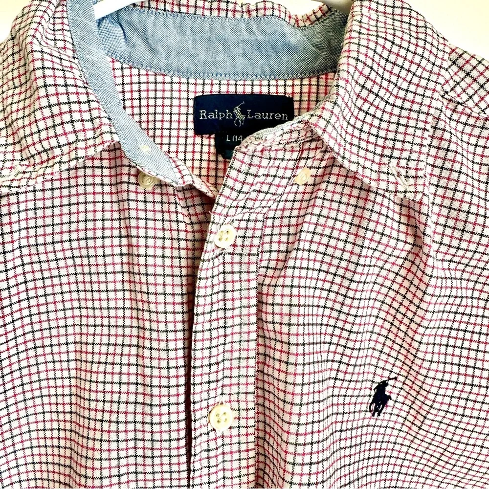 Ralph Lauren Boys Plaid Button‎ Down Shirt L 14 16 Cotton Preppy